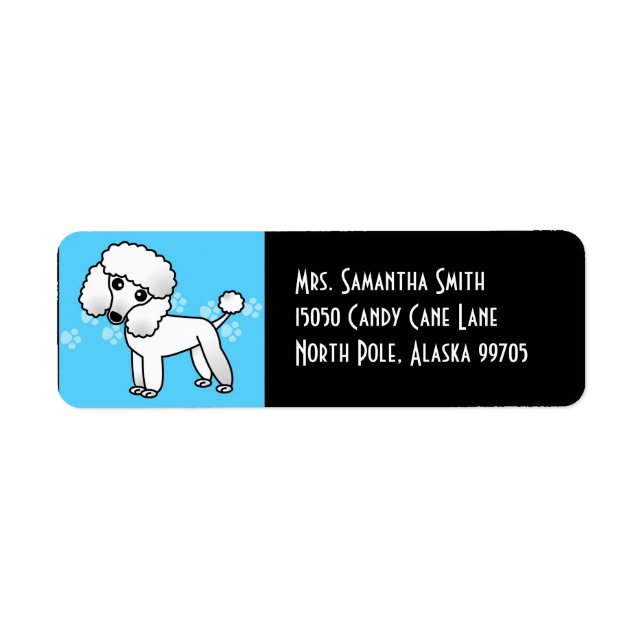 Cute White Poodle - Blue and Black Return Address Label (Front)