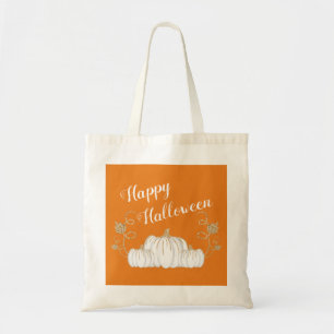 Cute White Pumpkin Happy Halloween Orange Tote Bag