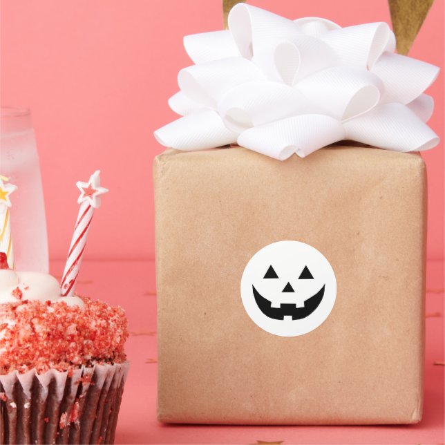 Cute white pumpkin Jack o lantern funny Halloween Classic Round Sticker (Party)