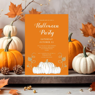 Cute White Pumpkin Orange Halloween Party Invitation