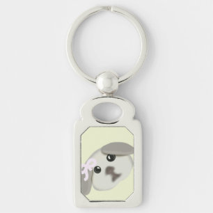 Cute White Puppy Art Silver Keychain