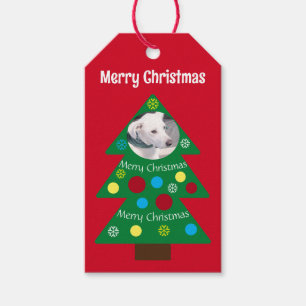 Cute White Puppy Dog Colorful Christmas Red Gift Tags