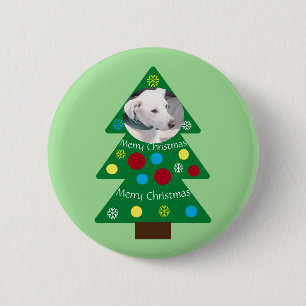 Cute White Puppy Dog Colourful Christmas Tree Gree 6 Cm Round Badge