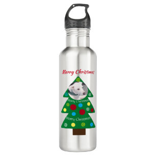 Cute White Puppy Dog Colourful Christmas Tree Pooc 710 Ml Water Bottle