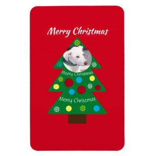 Cute White Puppy Dog Colourful Christmas Tree Red Magnet