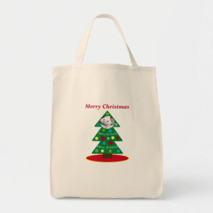 Cute White Puppy Dog Colourful Christmas Tree Swee Tote Bag