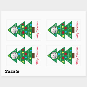 Cute White Puppy Dog Colourful Christmas Tree Xmas Rectangular Sticker