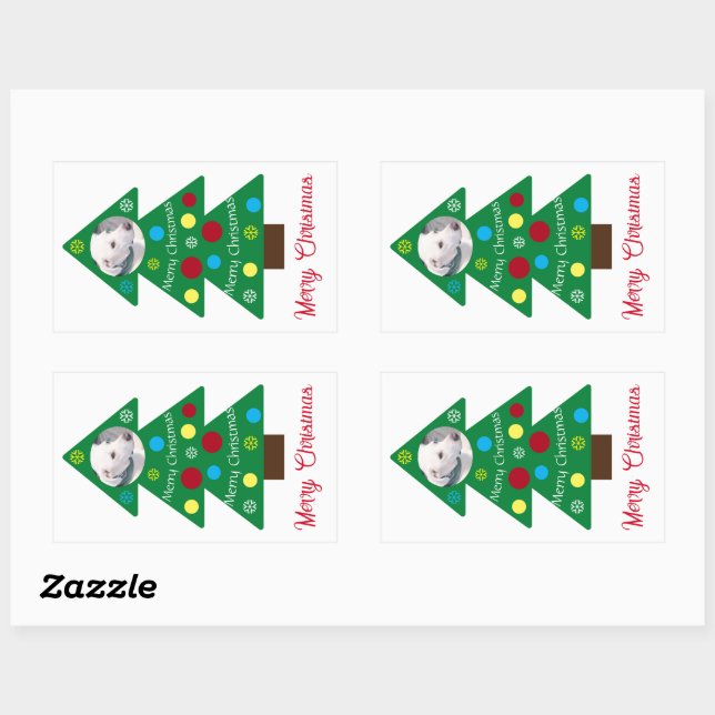 Cute White Puppy Dog Colourful Christmas Tree Xmas Rectangular Sticker (Sheet)