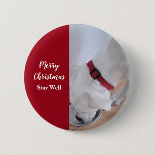 Cute White Puppy Dog Drinking Water Christmas Red 6 Cm Round Badge
