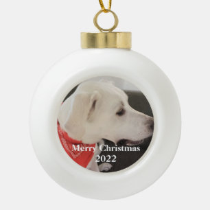 Cute White Puppy Dog Profile Christmas Holiday Ceramic Ball Christmas Ornament