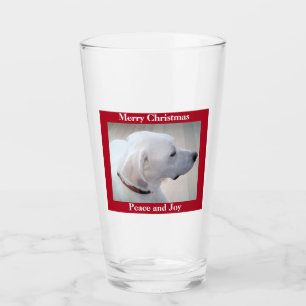 Cute White Puppy Dog Profile Red Christmas Glass