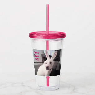 Cute White Puppy Dog Wearing Easter Bunny Ears Acrylic Tumbler