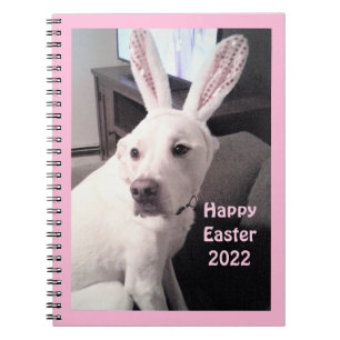 Cute White Puppy Dog Wearing Easter Bunny Ears Notebook