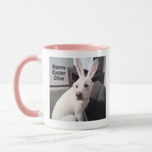 Cute White Puppy Dog Wearing Easter Bunny Pink Mug