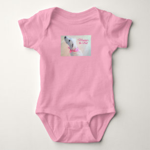 Cute White Puppy Dog Wearing Pink Scarf Mummy Baby Bodysuit
