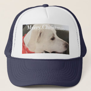 Cute White Puppy Dog Wearing Scarf Christmas Trucker Hat