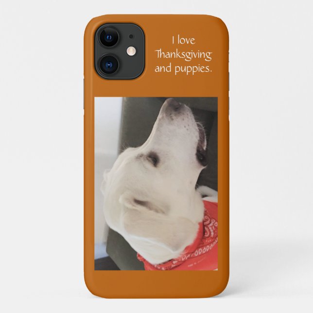 Cute White Puppy Dog Wearing Scarf Thanksgiving Case-Mate iPhone Case (Back)