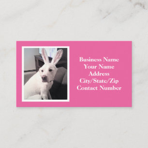 Cute White Puppy Dog With Easter Bunny Ears Pink Business Card