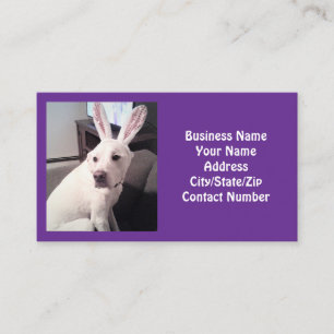 Cute White Puppy Dog with Easter Bunny Ears Purple Business Card
