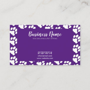 Cute White & Purple Paw Print Pattern Dog Walking Business Card