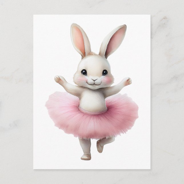Cute white rabbit ballerina dancing ballet holiday postcard (Front)