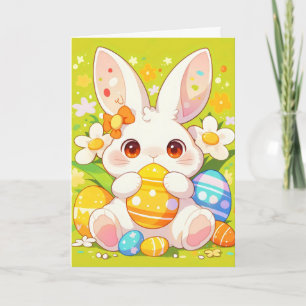 Cute White Rabbit Easter Egg Holiday Card