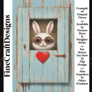 Cute White Rabbit & Red Love Heart BX7 Decoupage Tissue Paper