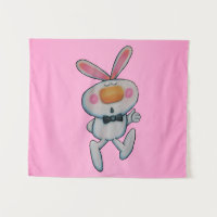 Cute White Rabbit Thumbs Up Black Bow Tie Pink