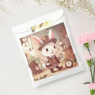 Cute White Rabbit Wonderland Whimsical Timekeeper Favour Bag