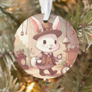 Cute White Rabbit Wonderland Whimsical Timekeeper Ornament