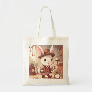 Cute White Rabbit Wonderland Whimsical Timekeeper Tote Bag