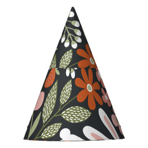 Cute white rabbits, floral vintage pattern. party hat