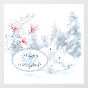 Cute White Rabbits in Snow Winter Holiday