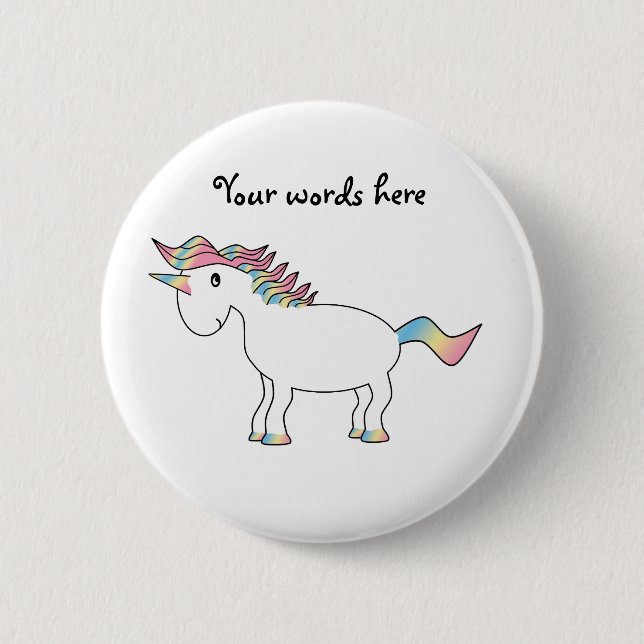 Cute white rainbow unicorn 6 cm round badge (Front)