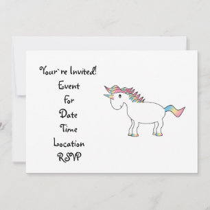 Cute white rainbow unicorn invitation