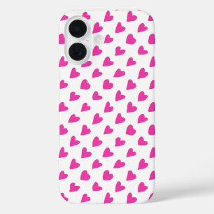 Cute white red hearts patterns iPhone 16 case