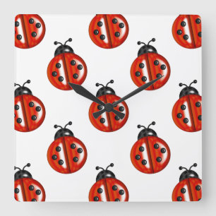 Cute White & Red Ladybug Kitchen Wall Clock