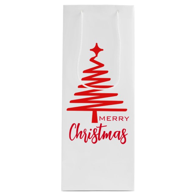 Cute White Red Merry Christmas wine bag (Front)