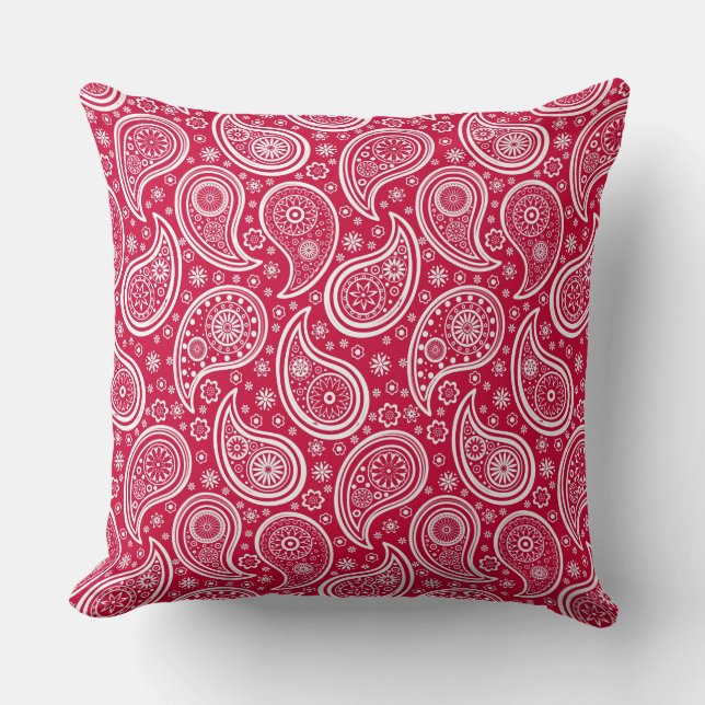 Cute white red paisley pattern cushion (Front)