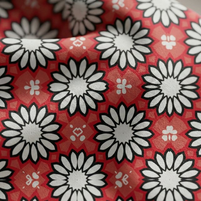 Cute White & Red Stylish Floral Geometric Pattern Fabric (Creator Uploaded)