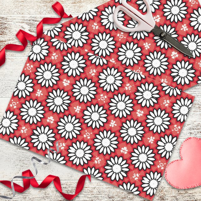 Cute White & Red Stylish Floral Geometric Pattern Tissue Paper (Creator Uploaded)