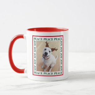 Cute White Reindeer Dog Peace and Joy Christmas Mug