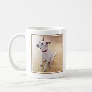 Cute White Reindeer Puppy Dog 1 Photo Christmas Coffee Mug