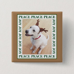 Cute White Reindeer Puppy Dog Peace Joy Brown 15 Cm Square Badge