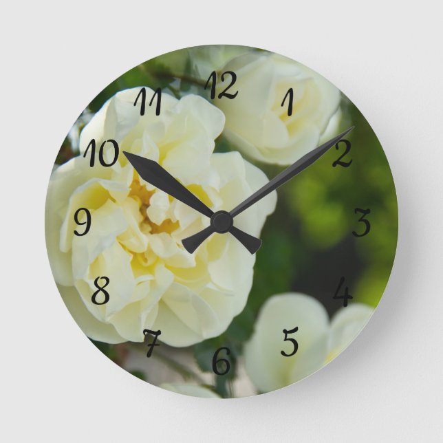 Cute white roses for positive   round clock (Front)