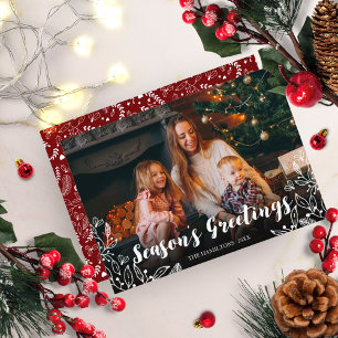 Cute White Script Winter Foliage Photo Christmas Invitation