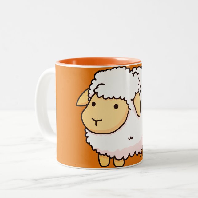 Cute White Sheep Illustration Two-Tone Coffee Mug (Front Left)