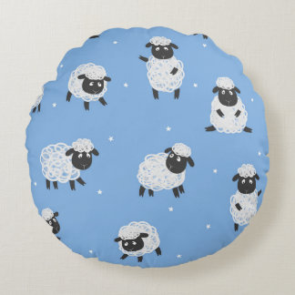 Cute white sheep: vintage lambs. round cushion