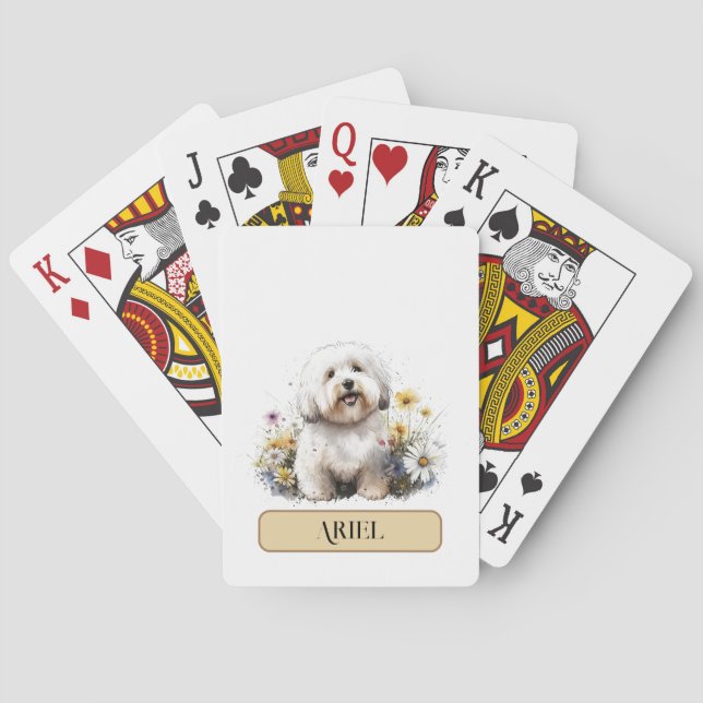 Cute White Shih Tzu Puppy with Daisie, Personalise Playing Cards (Back)