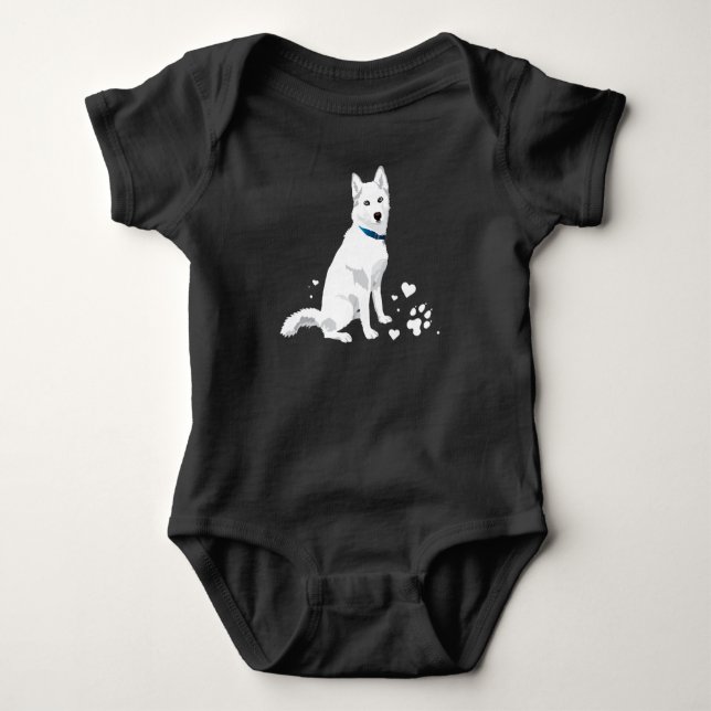 Cute White Siberian Husky - Sweet White Snow Dog Baby Bodysuit (Front)